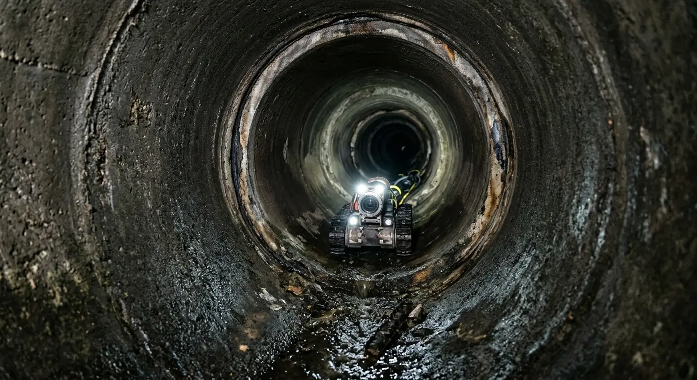 Robotic sewer camera inspecting pipe interior for Drain Snake Service in Southport